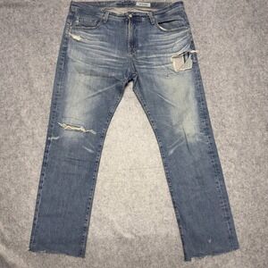 AG Adriano Goldschmied AG-ED Denim Distressed Straight Jeans Blue Mens 38 USA
